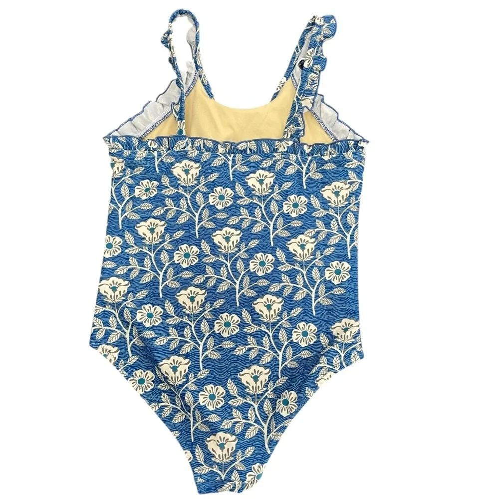 Pink Chicken Blue Floral Ruffle-Strap One-Piece Swimsuit 8Y